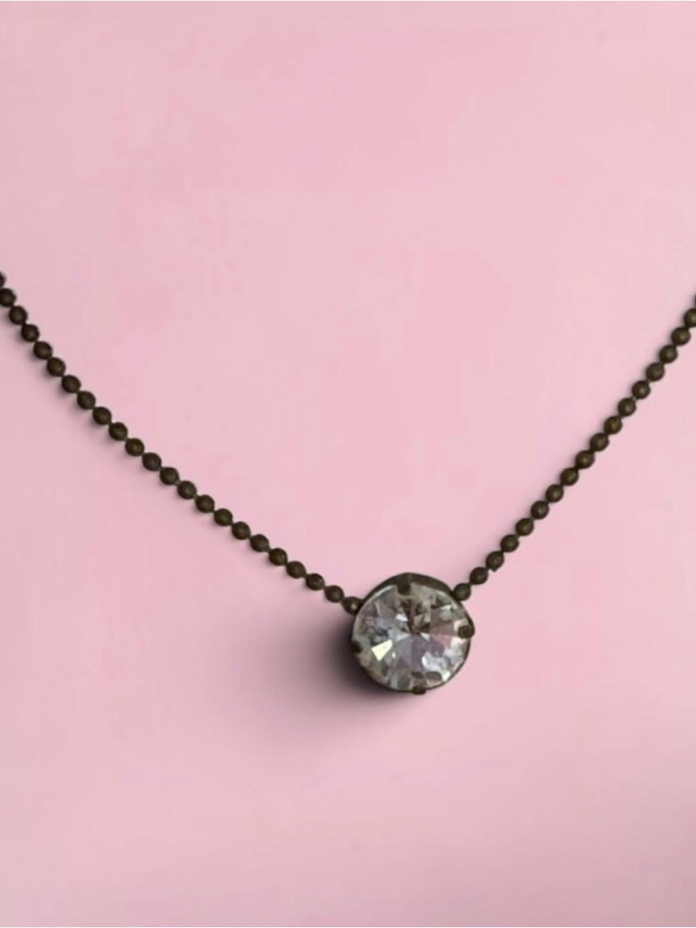 Sibka Crystal Solitaire Pendant Necklace Antique Brass Tone